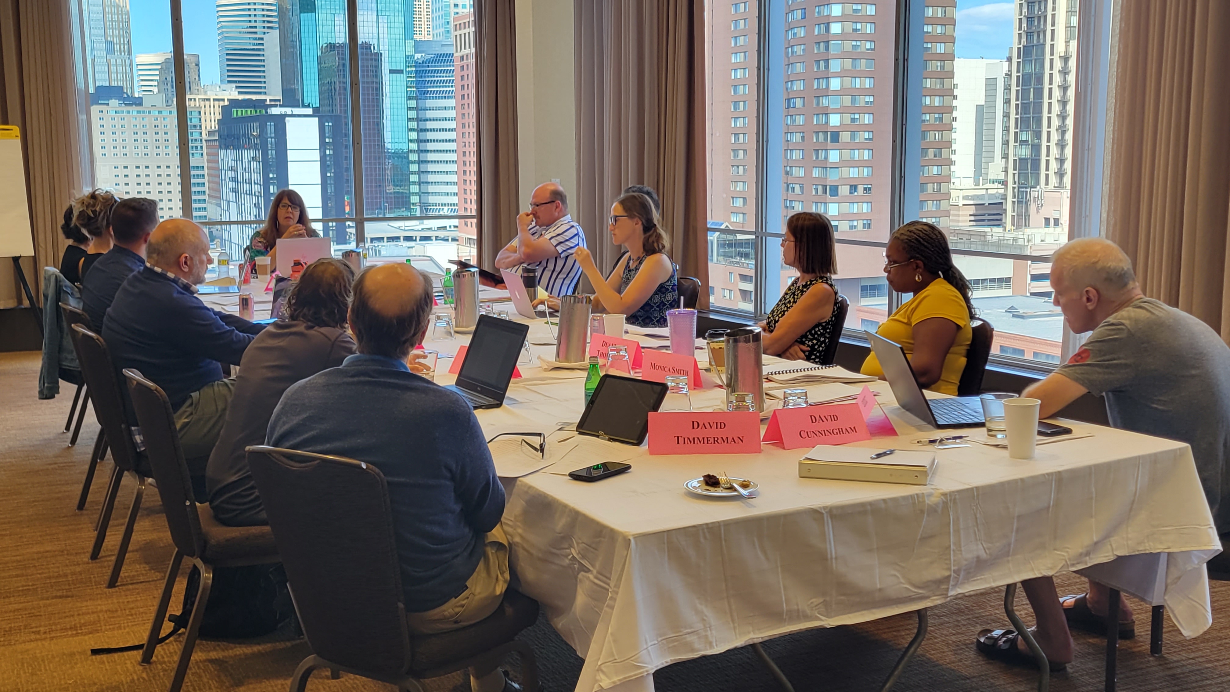 Seminar participants in group discussion.
