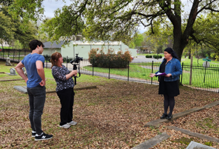 Professor Jama Grove, Centenary College of Louisiana, helps lead a medicine-focused walking tour in Shreveport’s Oakland Cemetery.