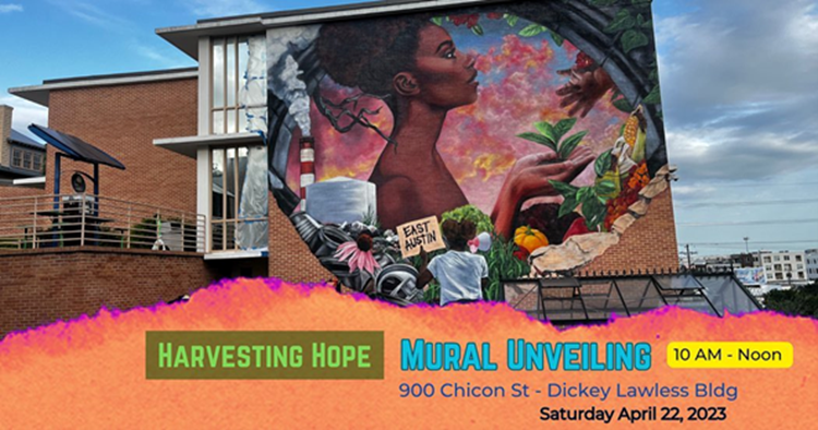 “Harvesting Hope,” a mural by artist Candy Kuo on the campus of Huston-Tillotson University