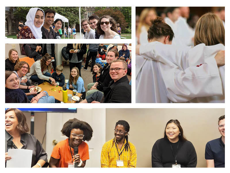 Collage of five photos of students