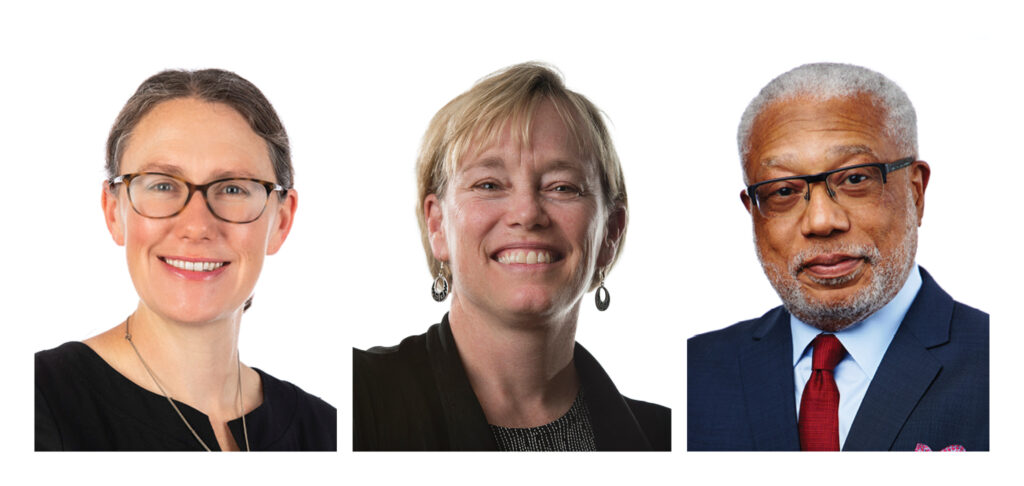 Three headshots: Meghan Sullivan, Darby Kathleen Ray, and Walter Earl Fluker