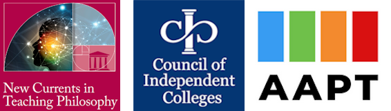 Logos of the "new Currents in Teaching Philosophy" project, CIC, and the AAPT.