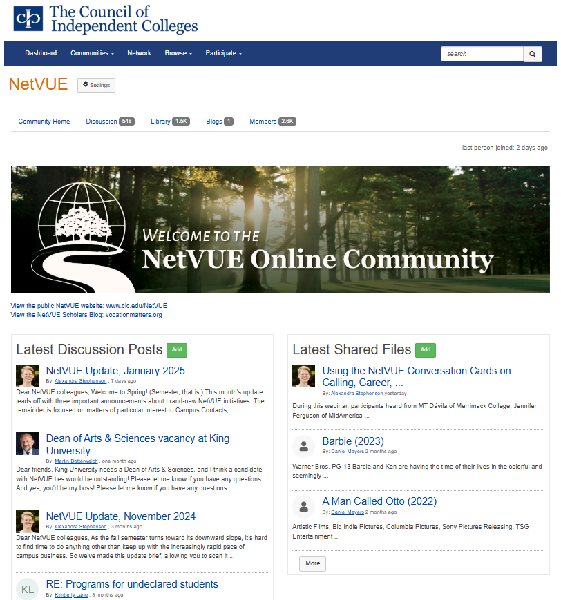 Screenshot of NetVUE Online Community