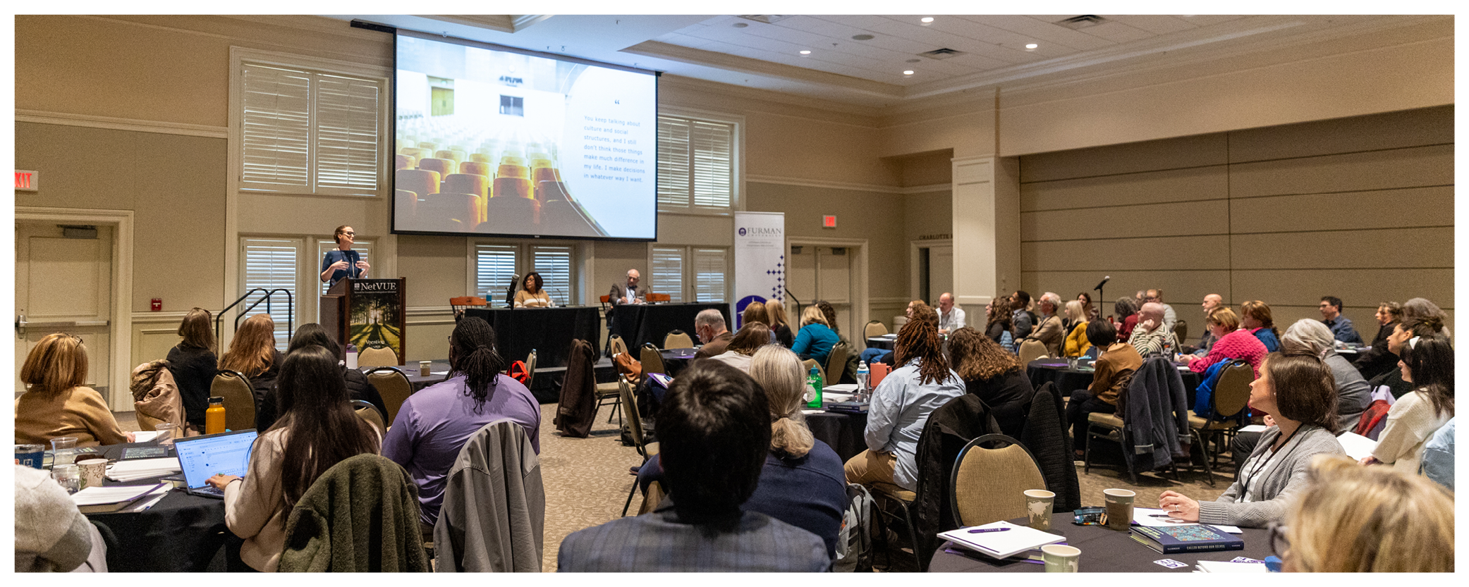 Participants of the 2025 Furman Regional gathering listening to a speaker